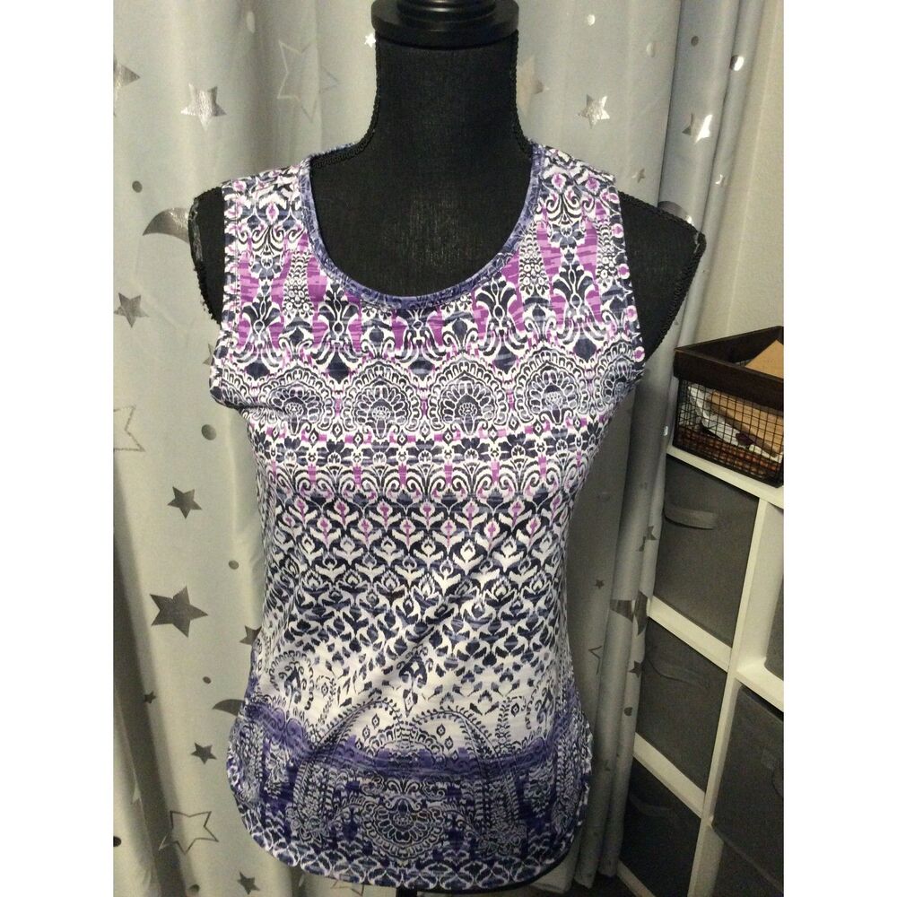 Athleta Small Tank Print Purple Black Soft Womens